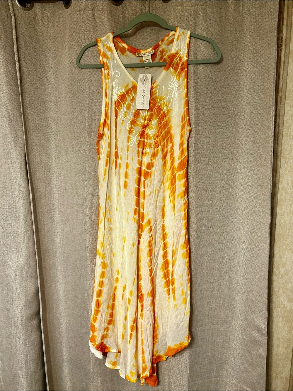 one clothing Orange and White Tie-Dye Midi Dress - Sleeveless Flow